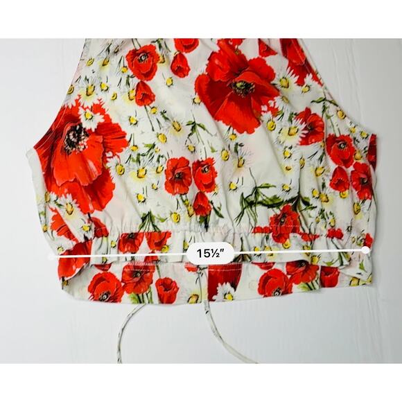 Lulu's Adjustable White Halter Blouse Poppy Floral MEDIUM‎ Cottagecore Feminine - Picture 6 of 12